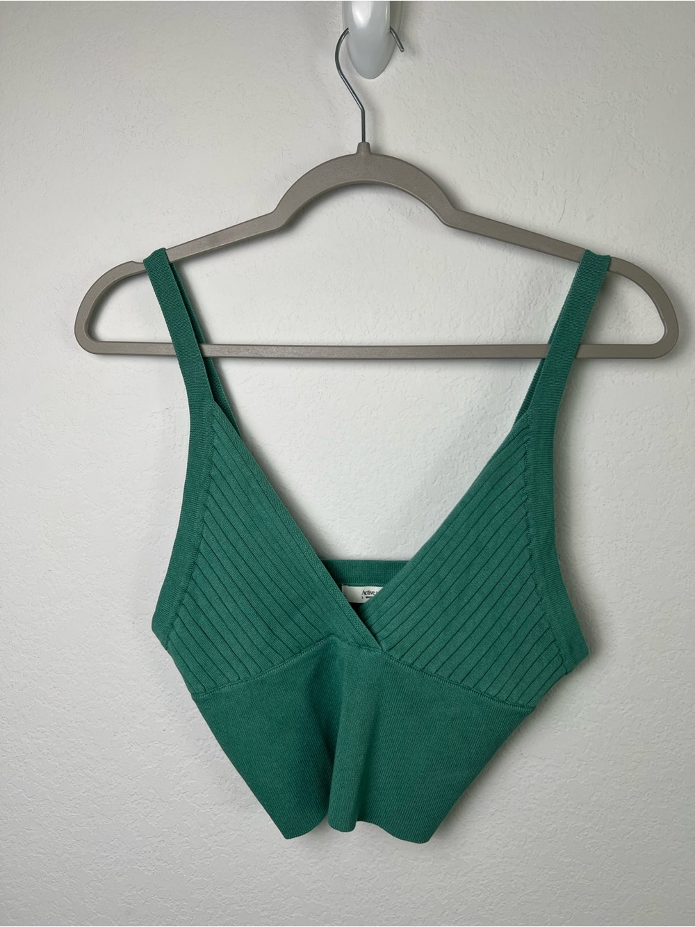 Active USA Green Summer Hippie Boho Vacation Ribbed Cropped Sweater Tank Top